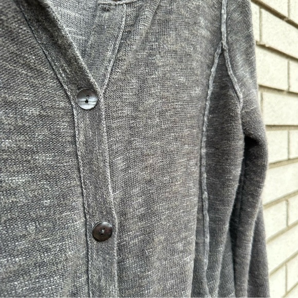 Eileen Fisher Gray Organic Cotton Linen Cardigan Sweater Button Up Exposed Seams - Picture 3 of 8